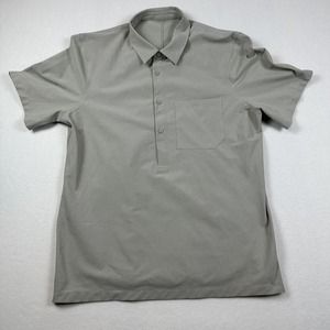 Lululemon Shirt Mens M-L Beige AIR POPOVER Shirt Vented Short Sleeve Pocket